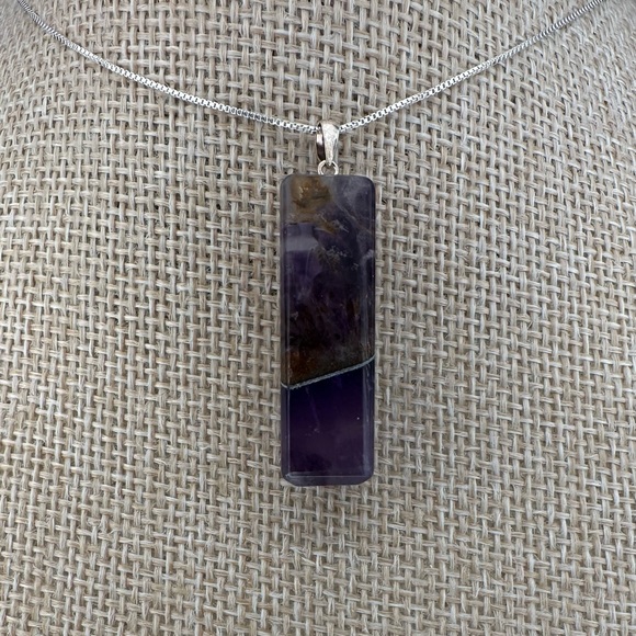 Jewelry - Amethyst Vertical Bar Pendant on Sterling Silver Bail and Box Chain